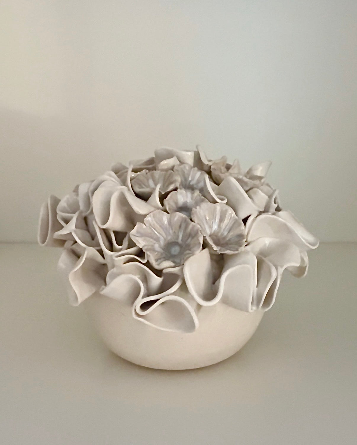 Petite Ruffles with Milk Glass Flowers