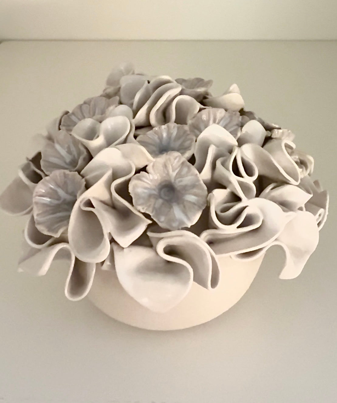 Petite Ruffles with Milk Glass Flowers