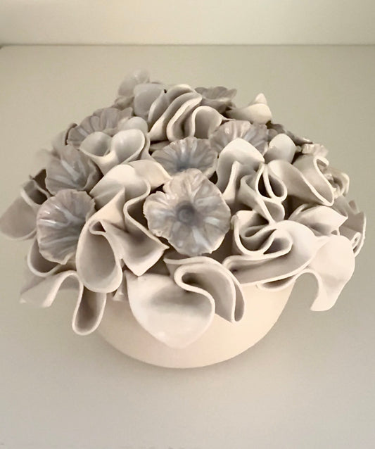 Petite Ruffles with Milk Glass Flowers