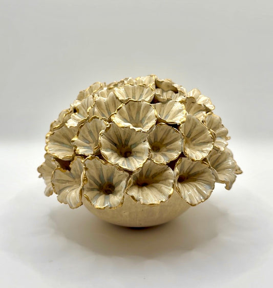 Petite Flowers - Natural with Gold Trim